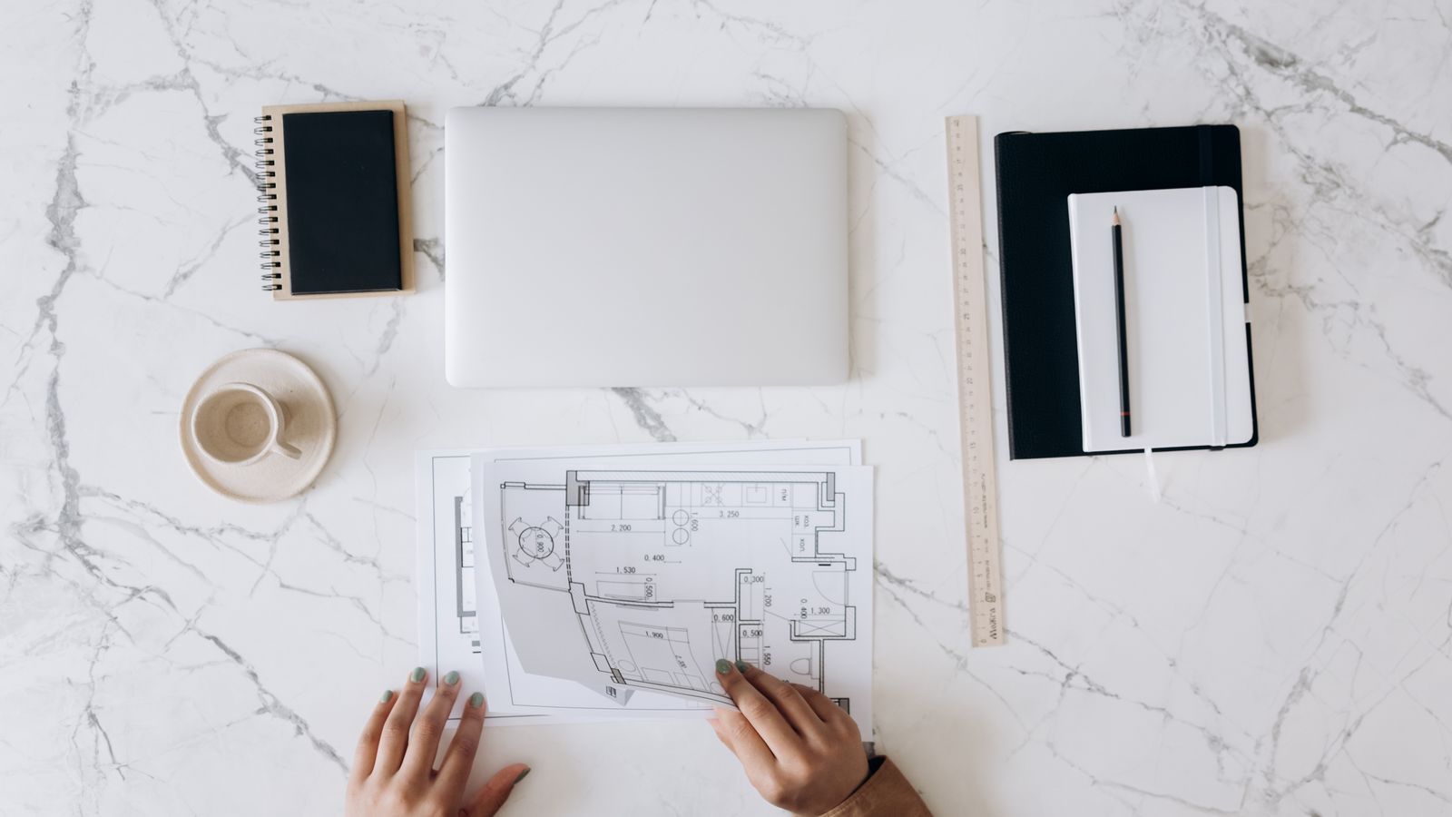 Architectural drawings and workspace